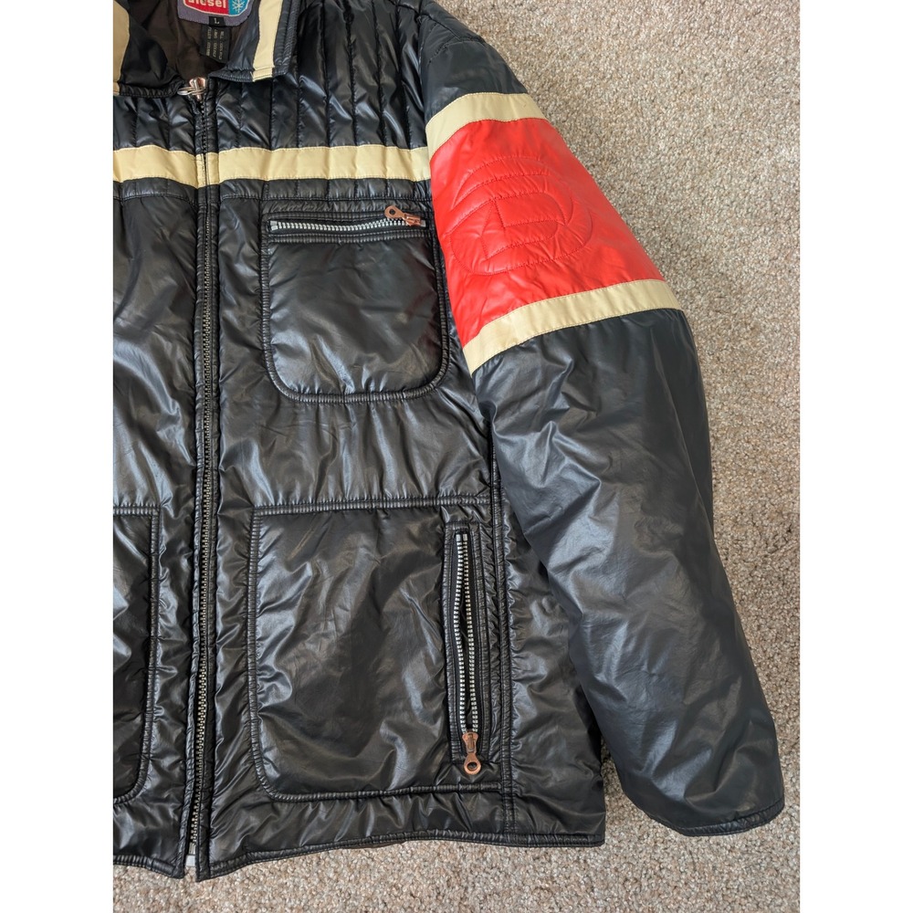 Vintage Diesel Puffer Jacket Mens Large Black Red Colorblock Quilted Full Zip - Picture 4 of 14